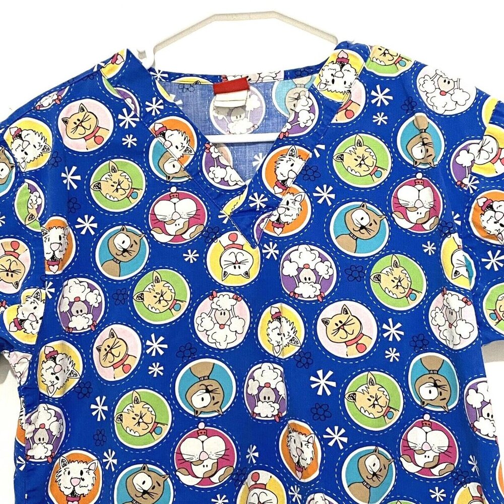 Dickies Animals Scrub Top XS Blue